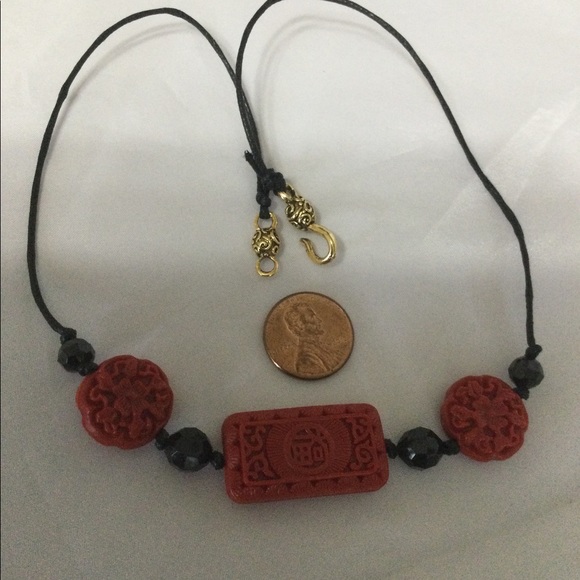 Vintage Red & Black Far East Hemp Cord Necklace with AGP Fasteners - Picture 7 of 7